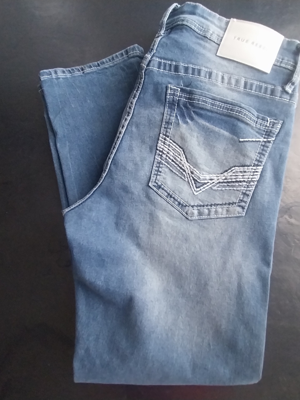 TRUE REBEL Medium Blue Denim Jeans with Contrast Pocket Stitching